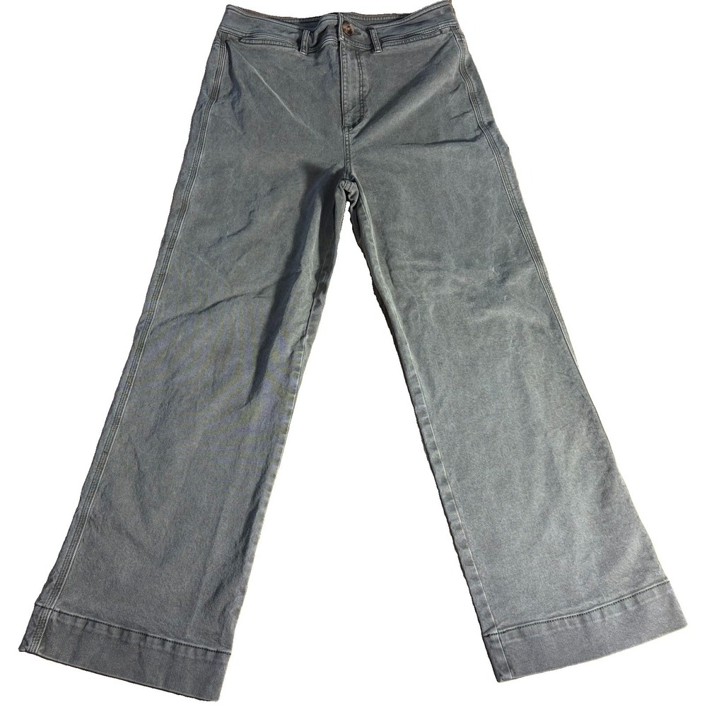 Loft High Waist Slim Wide Leg Pants Olive Green Size 4/27 Cotton Stretch